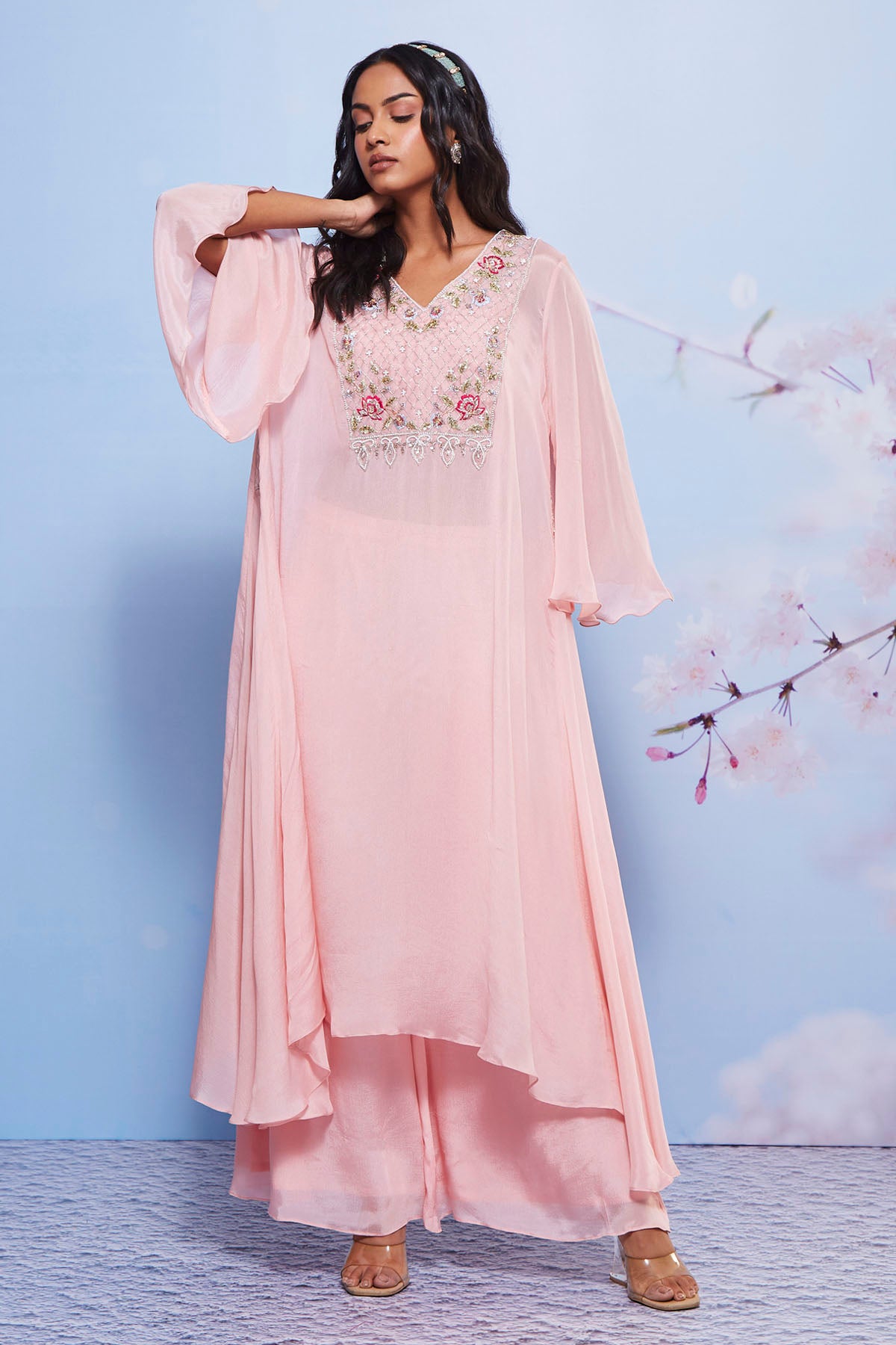Buy Pink Embroidered Long Kurta Set Online